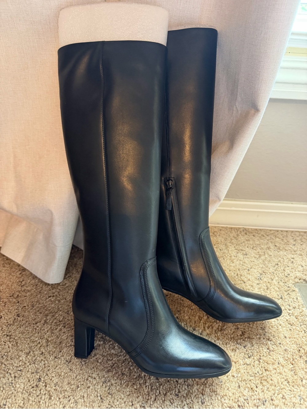 Cole Haan Black Leather Knee-High Block Heel Boots
